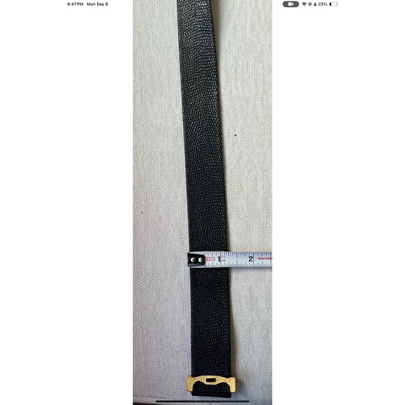 Elephant Belt Buckle Gold Womans 34” (M) Black Leather Adjustable Belt - Vintage - Picture 8 of 8